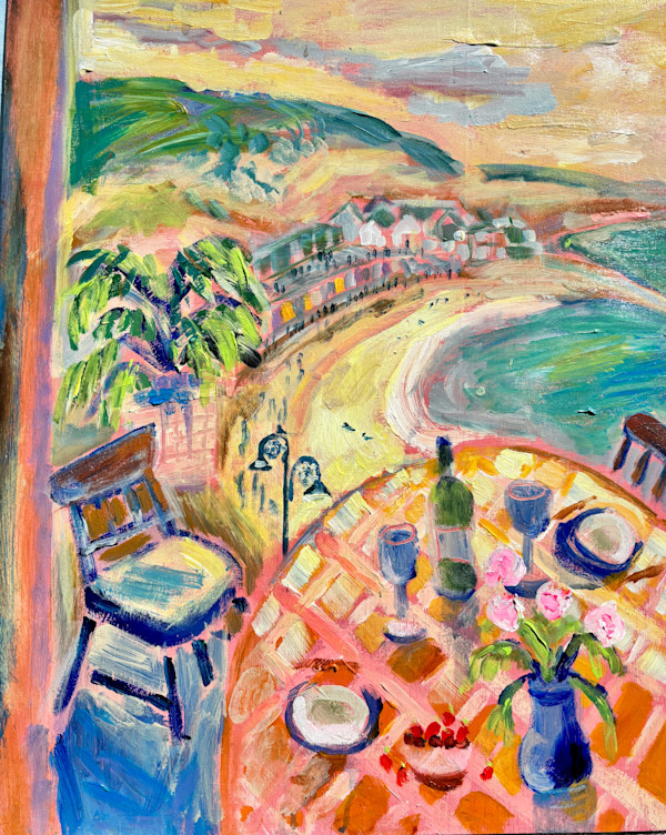 A Glass of Wine and Strawberries Above Lyme Bay by Angie Porter, Image 1.