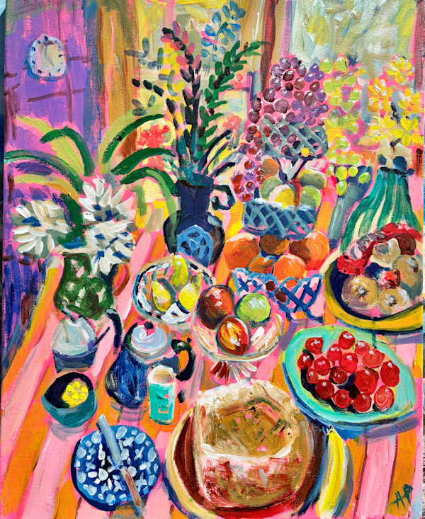 Breakfast on the Pink Striped Cloth by Angie Porter, Image 1.