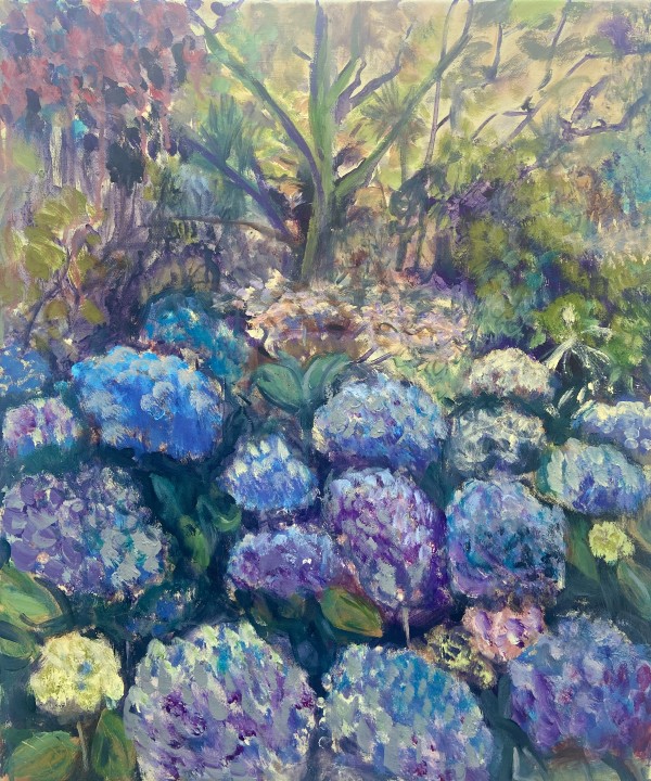 Blue Hydrangeas and Hot Sunshine by Angie Porter