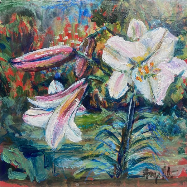 Lillies Bowing by the River by Angie Porter