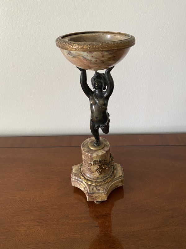 Louis XV Style Patinated Bronze and Marble Figural Bowl