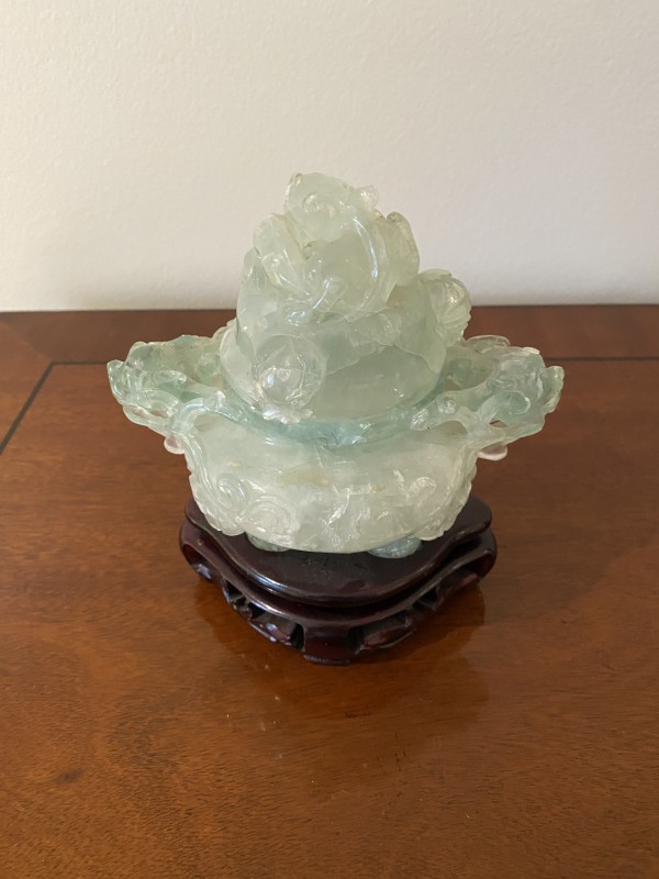 Chinese Covered Figural Spinach Jade Desk Incense Burner.