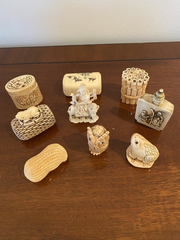 Collection of Carved Bone Japanese Pill Boxes