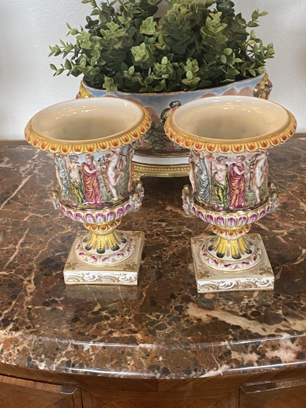Pair of Capodimonte Urn Shaped Vases
