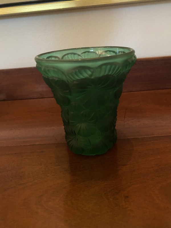 Green Frosted Glass Flora Patterned Vase