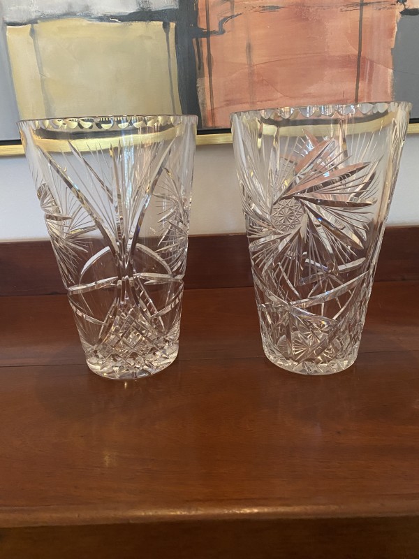 Pair of Starburst Cut Glass Vases
