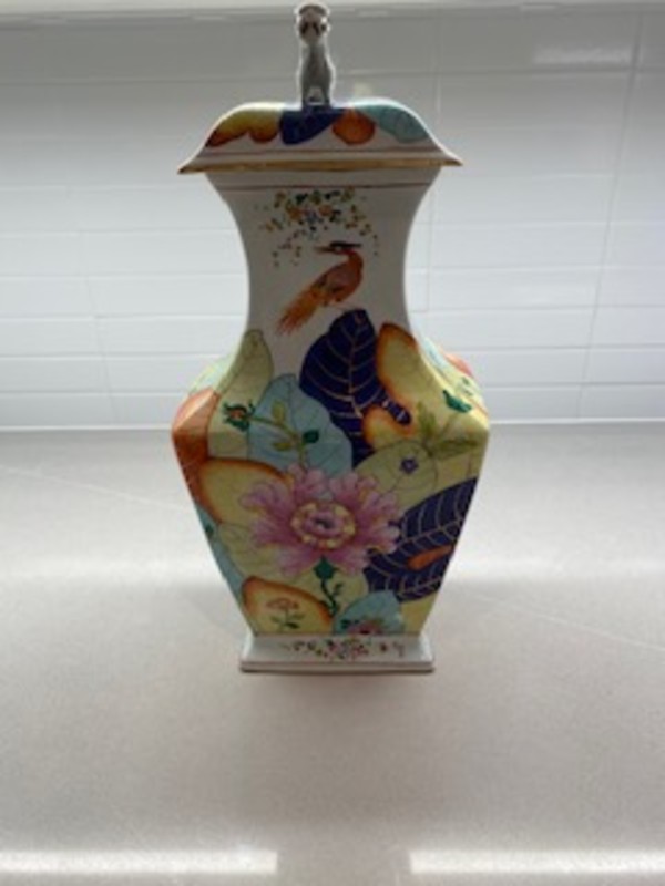 Dog Top Covered Vase Tobacco Leaf by Mottahedeh