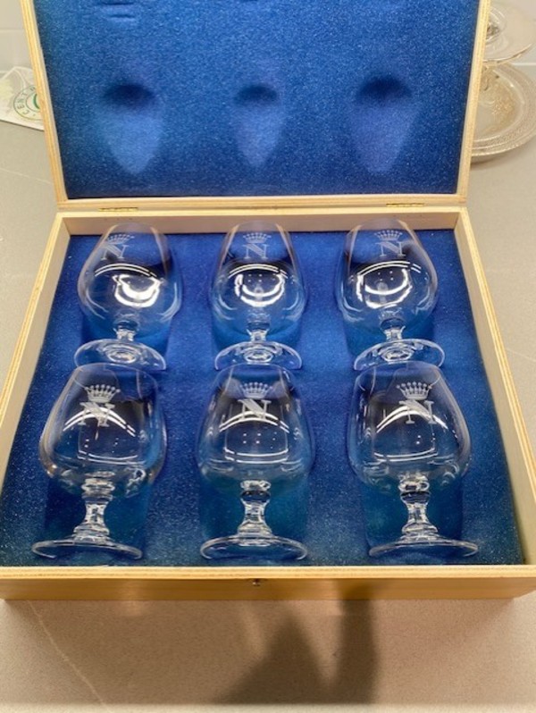 Set of Six Napoleonic Crystal Brandy Glasses Mid 20th Century