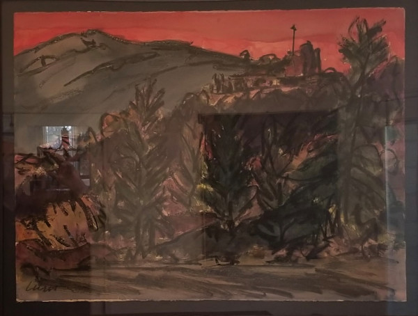 Dark Green Forest, Black Mountain, and Red Sky* by Harry Lum