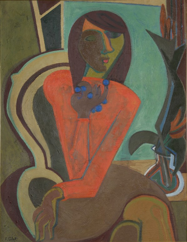 Orange Self-Portrait with Blue Necklace by Françoise Gilot