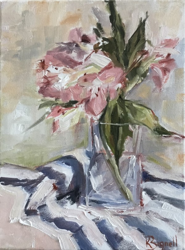 Flowers with stripped cloth by Kathleen Bignell