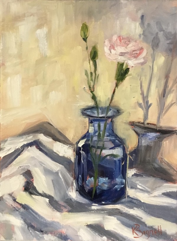 Carnations in Blue Vase
