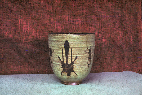 Indigenous Inspired Iconographic Designed White and Brown Pot