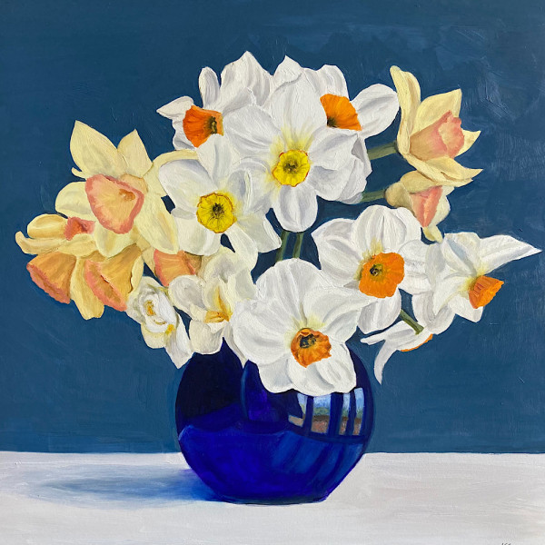 Narcissi in a Bristol Blue Vase by Nicola Currie