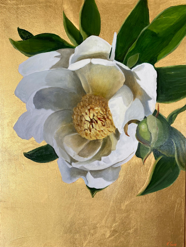 Spetchley White Peony on Gold by Nicola Currie