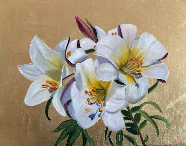 Regale Lilies on Gold by Nicola Currie