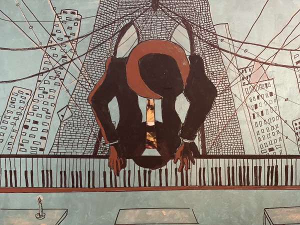 Man Playing Piano on Brooklyn Bridge by Kym Cooper by Kym Debra Cooper