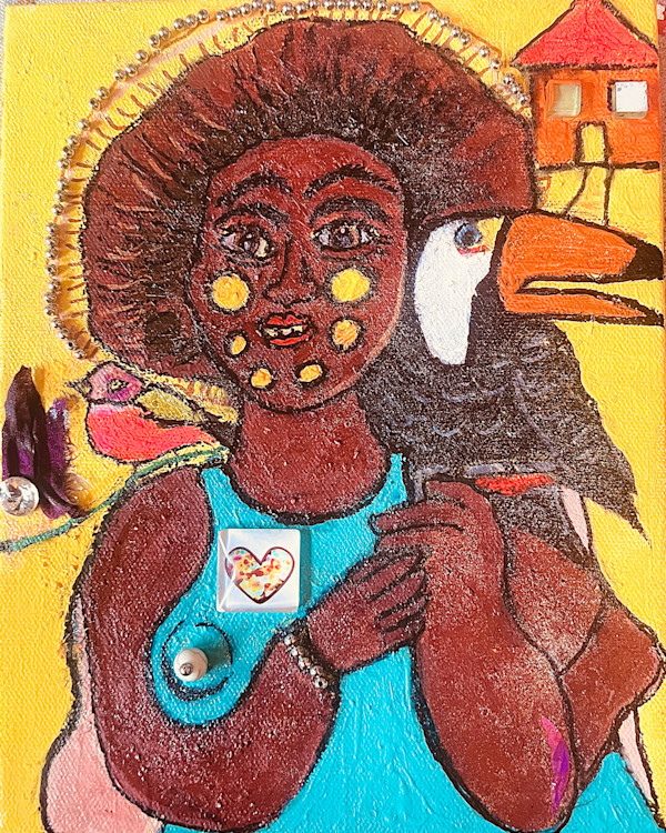 Panama Woman enjoying her birds by Kym Cooper by Kym Debra Cooper, Image 1.
