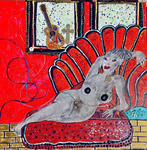 A Lady On A Red Couch by Kym Cooper by Kym Debra Cooper