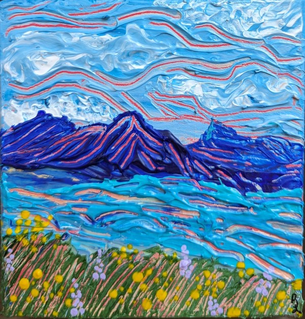 Shadow Box Painting - Mountain Lake Impasto #5 by Rachael LaMielle