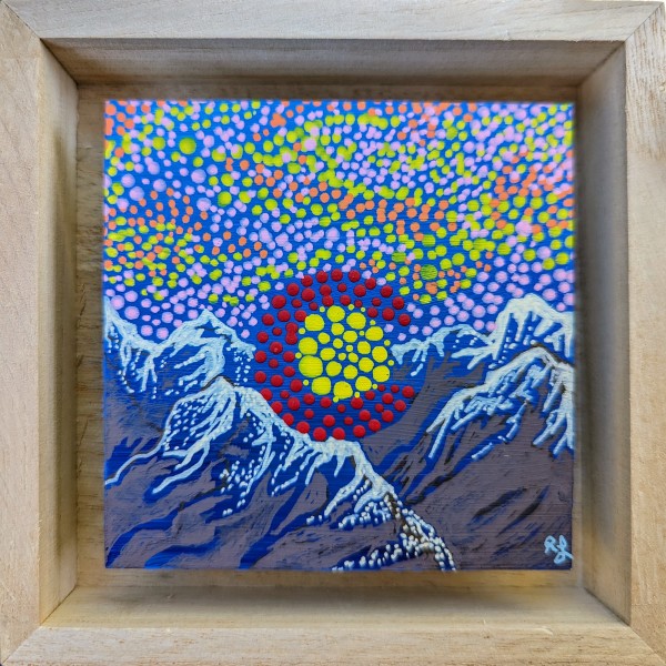 Shadow Box Painting - Dots Above the Rockies #1 by Rachael LaMielle