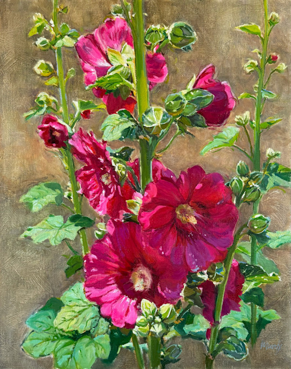 Early Hollyhock Blooms by Daniel Mundy
