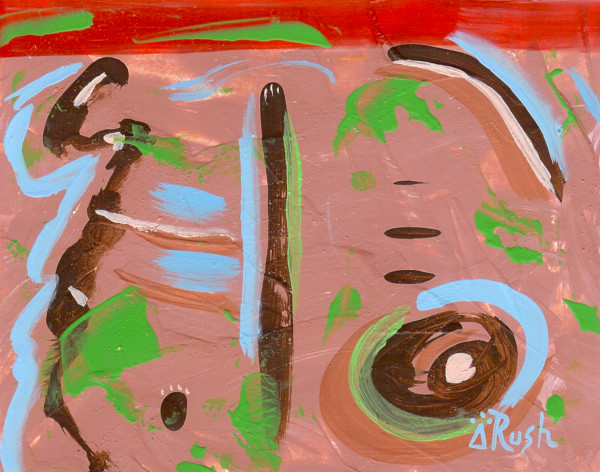 Mini Abstract in Tan, Red, Green, and Blue #2 of 3 - Underwater Pool by Mary Rush