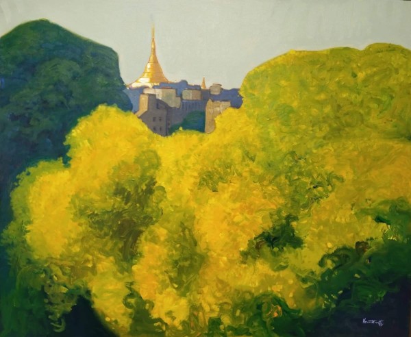 Shwe Dagon View from Artist's Home by Win Tint