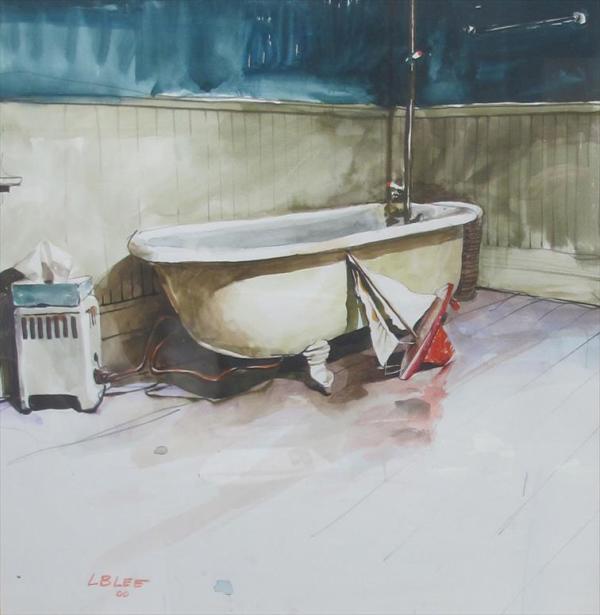 Old Clawfoot Tub with Red Toy Sailboat by Lester Lee