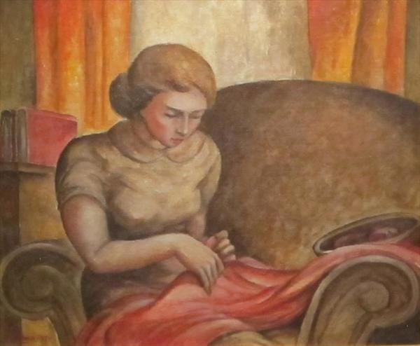 Girl Sewing by Elzy (E.J.) Bird