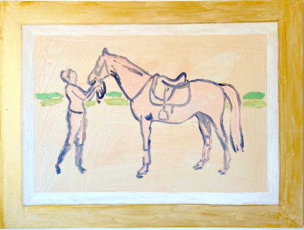 Simple Pink Horse Painting with Woman in Love by Anne-Louise Ewen