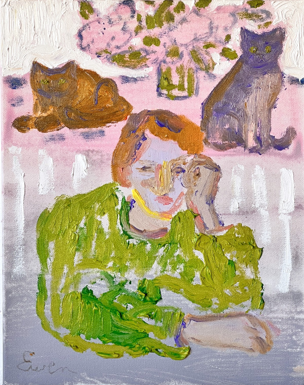 Cat Painting: There are Two Means of Refuge from the Miseries of Life by Anne-Louise Ewen