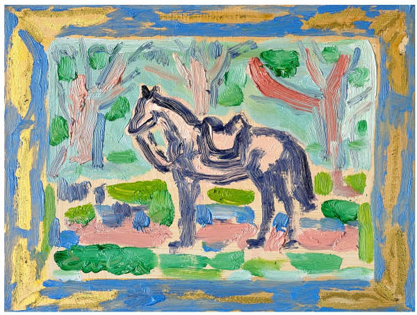 Tiny Horse with Blue and Gold Frame by Anne-Louise Ewen