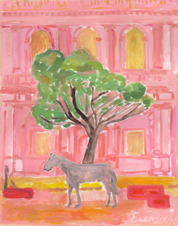 Pink Horse with Pink Building by Anne-Louise Ewen