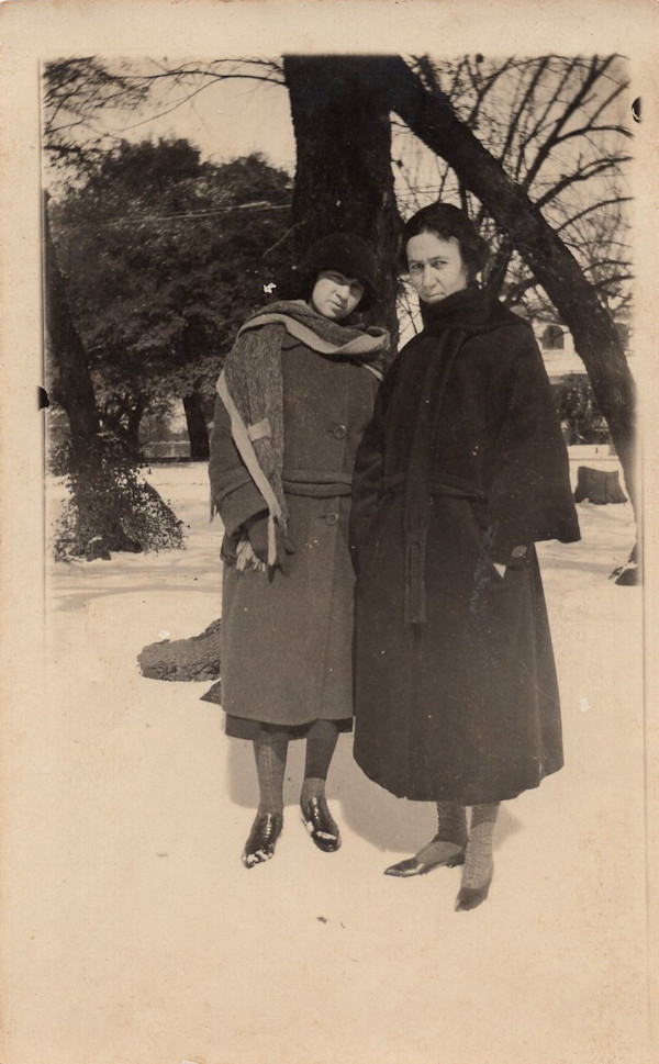 Two women in the snow by Unknown
