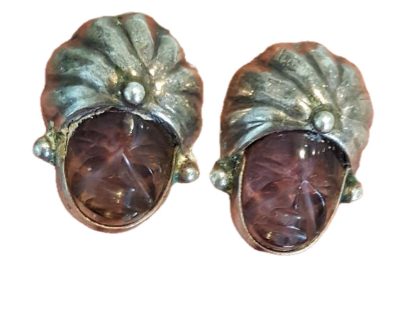 Silver and carved amethyst Blackamoor Earrings, Mexico by Unknown