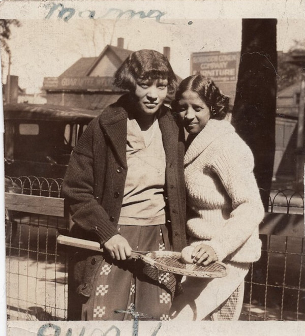 Mama and Aunt (two women with tennis racket and ball) by Unknown