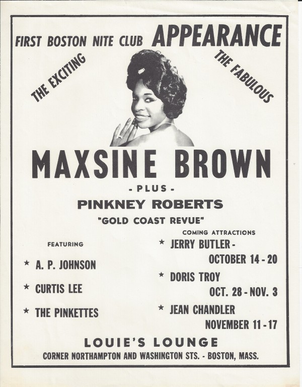 Maxsine Brown and Pinkney Roberts Gold Coast Revue, Louie’s Lounge flyer by Unknown