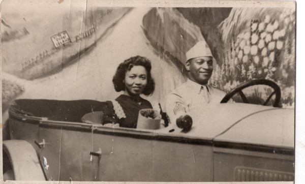 Soldier and girl in prop car (Coney Island) by Unknown