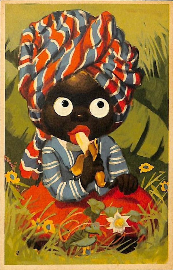 Googly eyes blackamoor with banana by Unknown