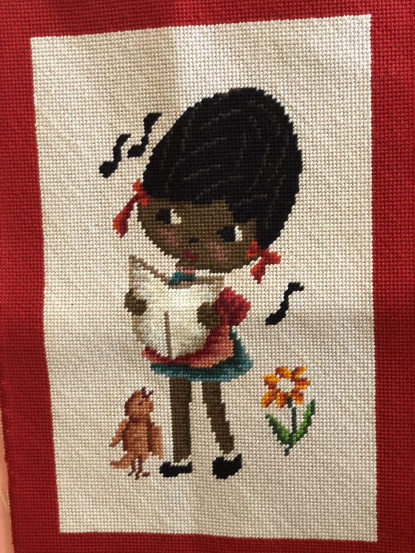 Girl Singing Needlepoint by Unknown