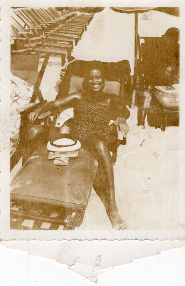 Martha on chaise on the beach, Chicken Bone Beach, Atlantic City by Unknown