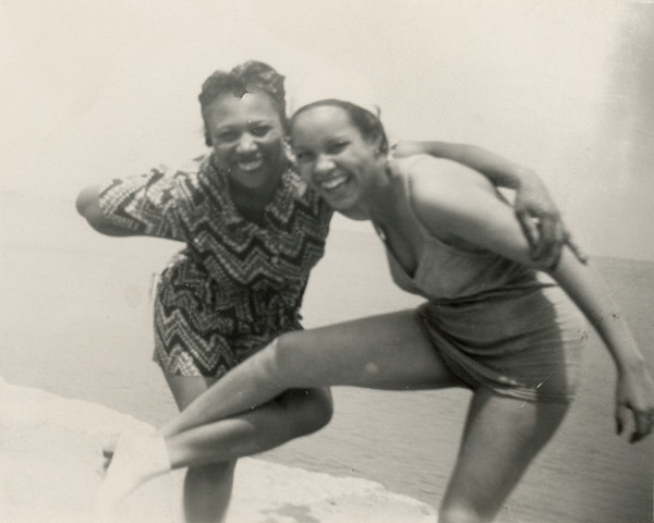 Martha Weaver family album page with Martha at the beach by Unknown