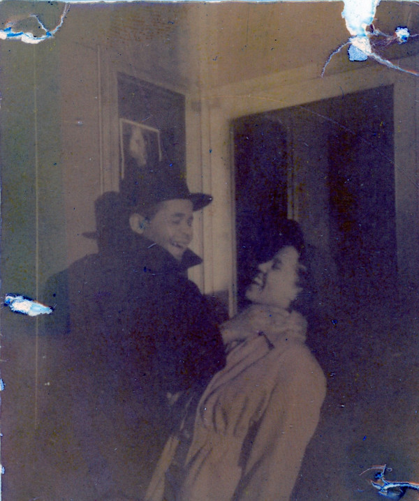 Martha Weaver pretending to be choked by man by Unknown