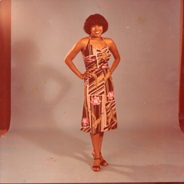 Model in graphic dress by Unknown