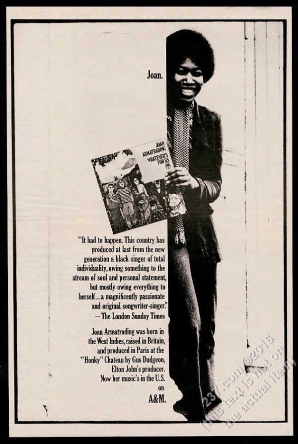 Joan Armatrading "Whatever's for Us" album release advertisement by Unknown