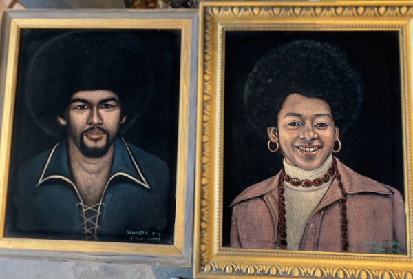 Man and Woman Velvet Paintings by Unknown