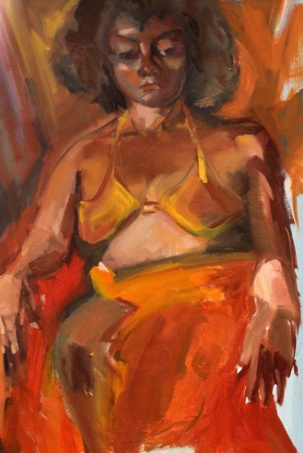 Woman in yellow bra by Unknown