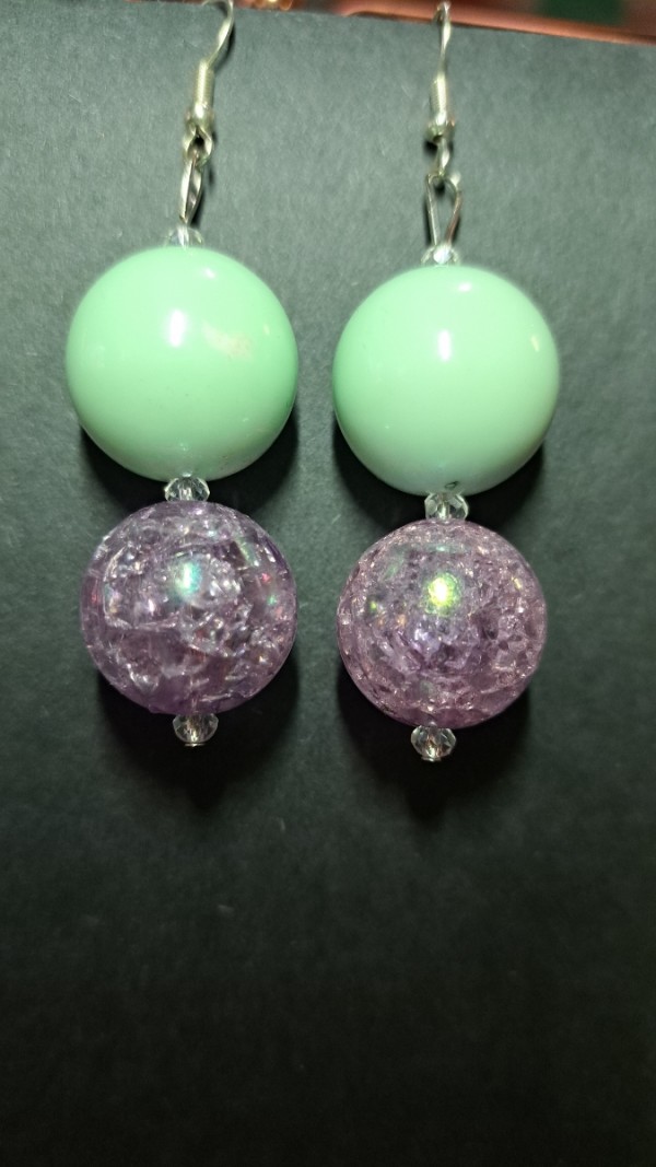 Earrings: "Go-Go" Mint green and Lavender Crackle by Perry Art Productions "Finding The Beauty"