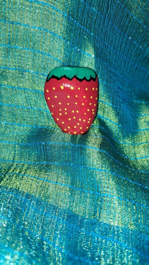 Painted Rock Strawberry by Perry Art Productions "Finding The Beauty"